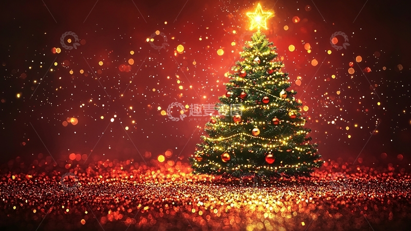 高清大图下载【趣麦麦图】红光闪耀的圣诞树