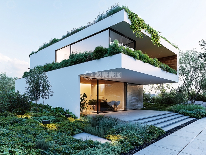 高清大图下载【趣麦麦图】现代简约绿色屋顶别墅