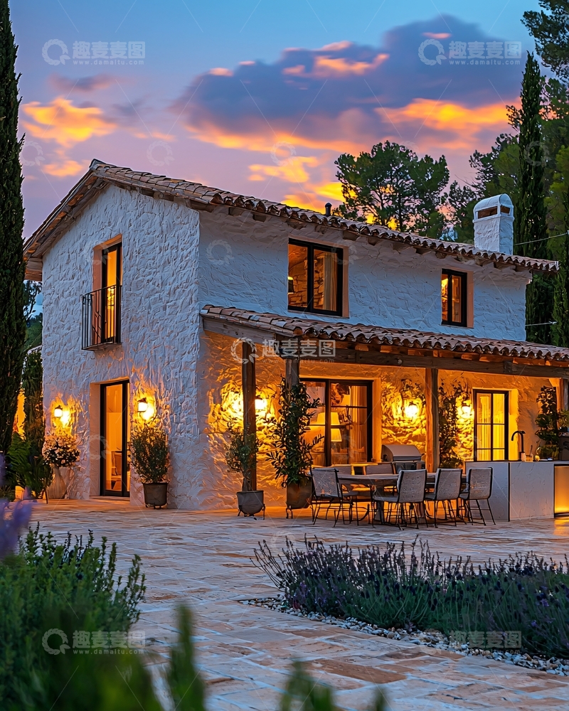 高清大图下载【趣麦麦图】地中海风格别墅夜景