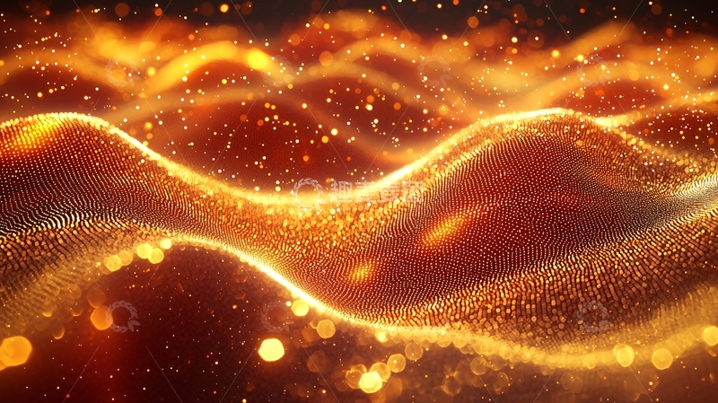 高清大图下载【趣麦麦图】流动的金色粒子波浪