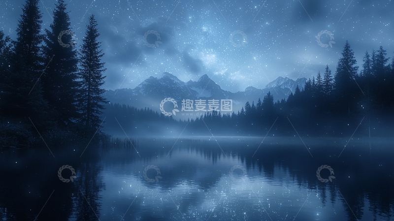 高清大图下载【趣麦麦图】夜色朦胧山湖美景