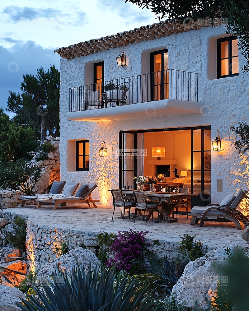 高清大图下载【趣麦麦图】地中海风格别墅夜景