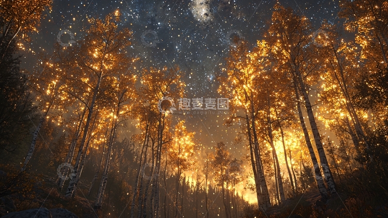 高清大图下载【趣麦麦图】星空下的燃烧森林