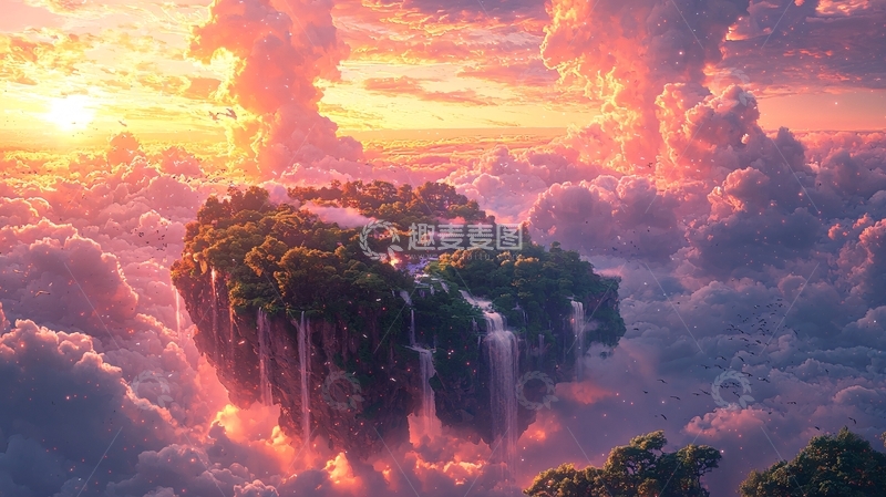 高清大图下载【趣麦麦图】云端岛屿