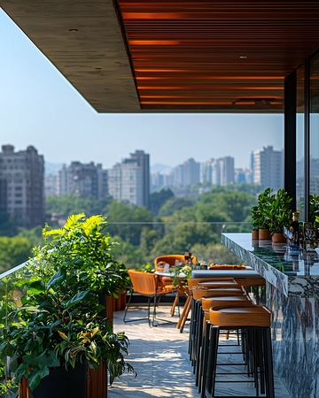 高层建筑露台酒吧景色