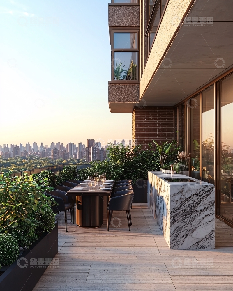 高清大图下载【趣麦麦图】高层露台用餐区景观
