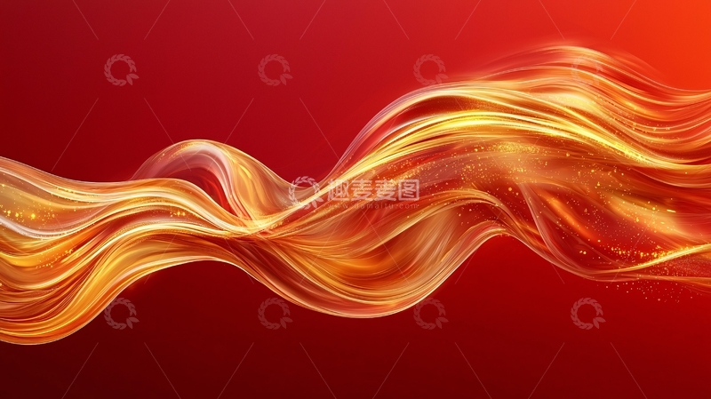 高清大图下载【趣麦麦图】红色背景金色丝带飘动