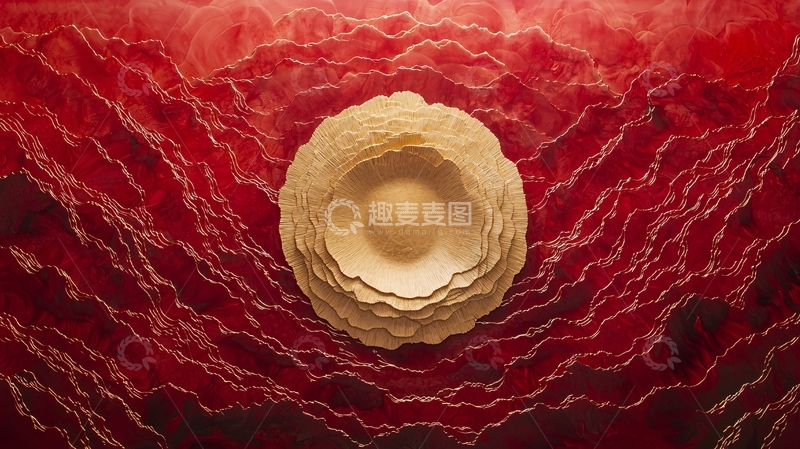 高清大图下载【趣麦麦图】红色背景下的层叠圆形图案