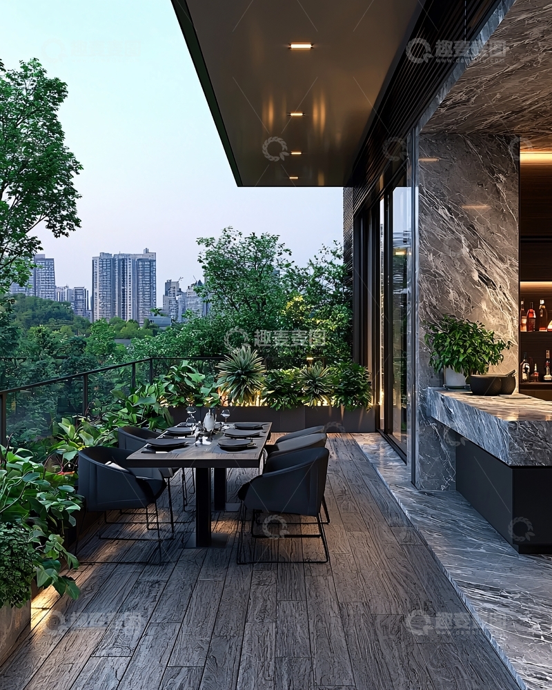高清大图下载【趣麦麦图】城市景观阳台用餐区