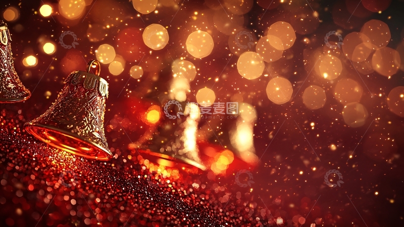 高清大图下载【趣麦麦图】温暖红色铃铛圣诞背景