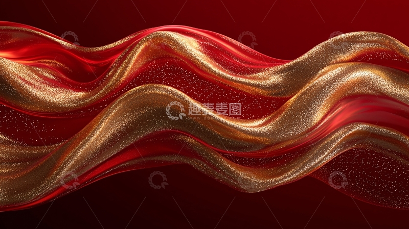 高清大图下载【趣麦麦图】红色金色丝绸飘带