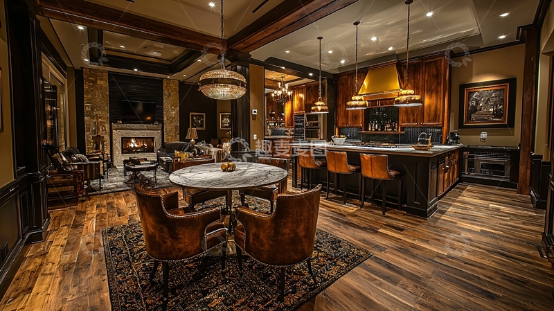 高清大图下载【趣麦麦图】奢华复古开放式厨房餐厅