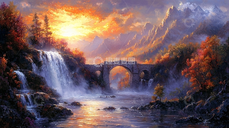 高清大图下载【趣麦麦图】唯美山水油画风景