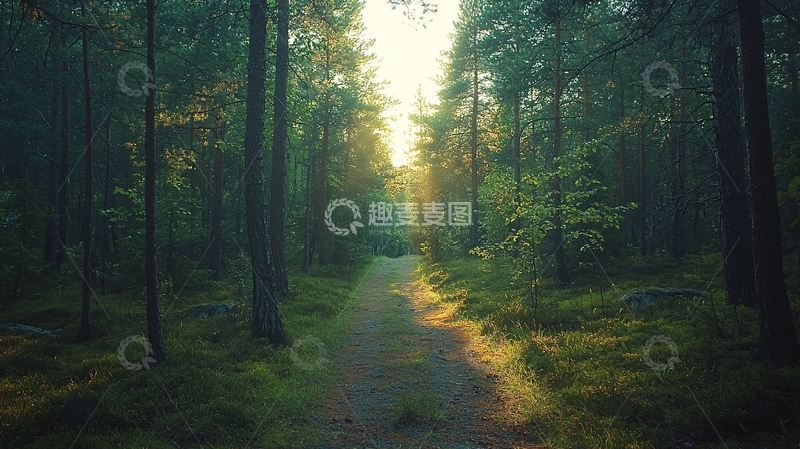 高清大图下载【趣麦麦图】森林小路阳光明媚