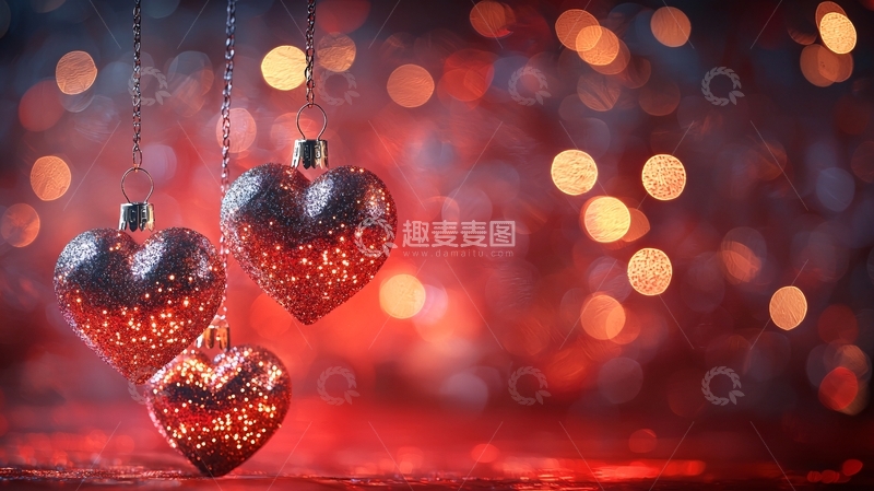 高清大图下载【趣麦麦图】浪漫红心灯饰背景