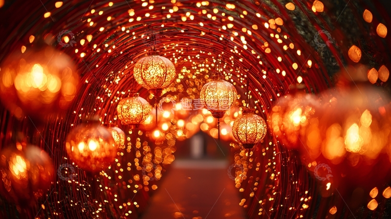 高清大图下载【趣麦麦图】暖色系灯光拱门通道