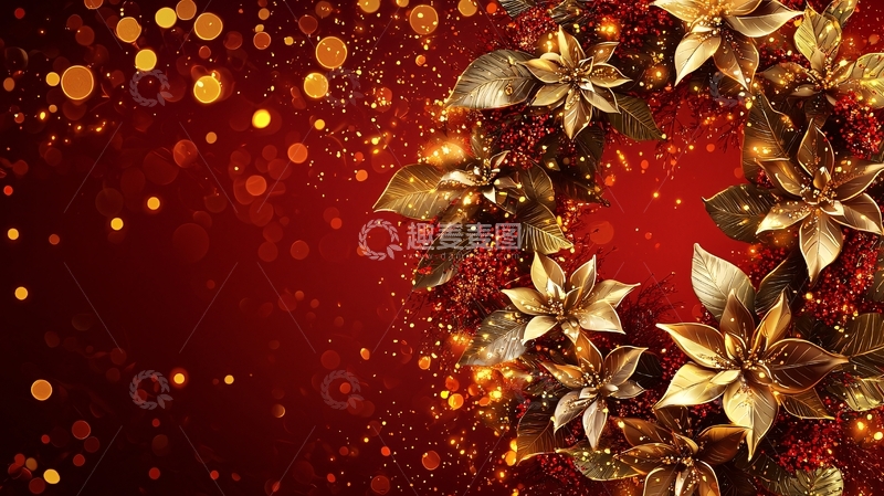 高清大图下载【趣麦麦图】金色圣诞花环
