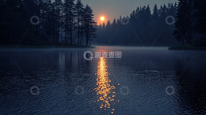 高清大图下载【趣麦麦图】日落湖景