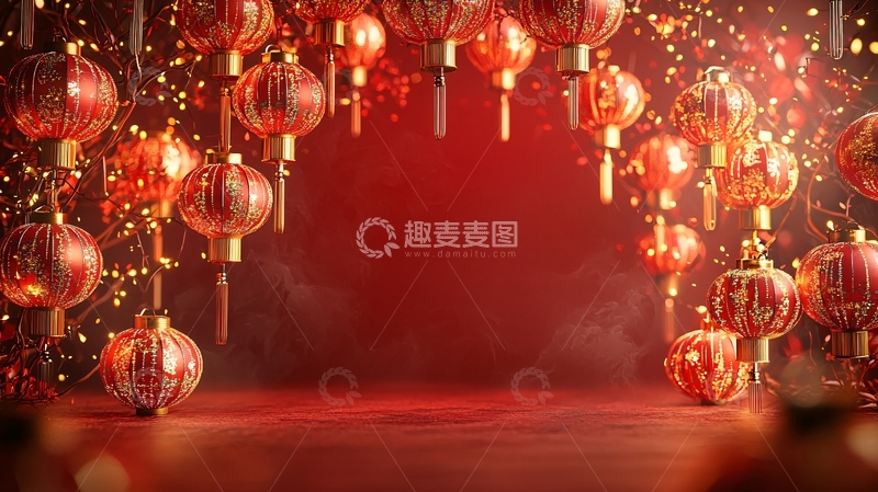 高清大图下载【趣麦麦图】红灯笼喜庆新年背景