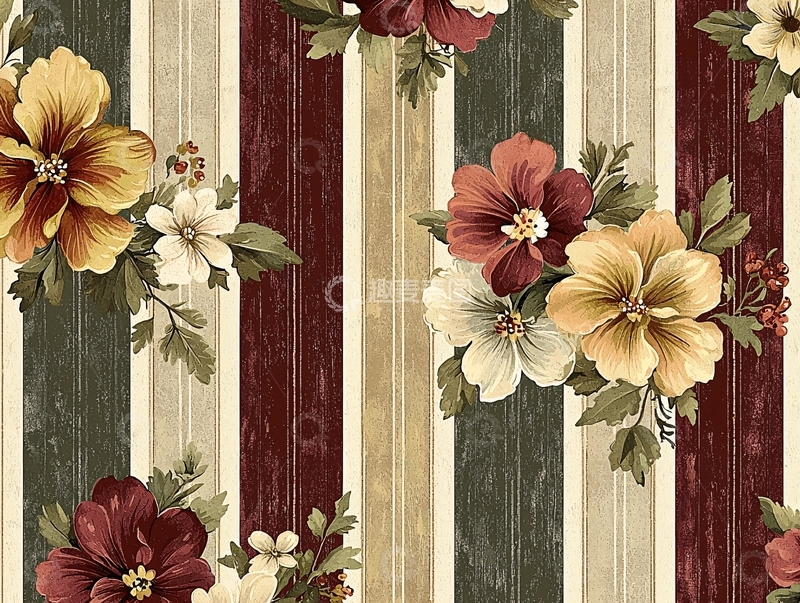 高清大图下载【趣麦麦图】条纹花卉布料