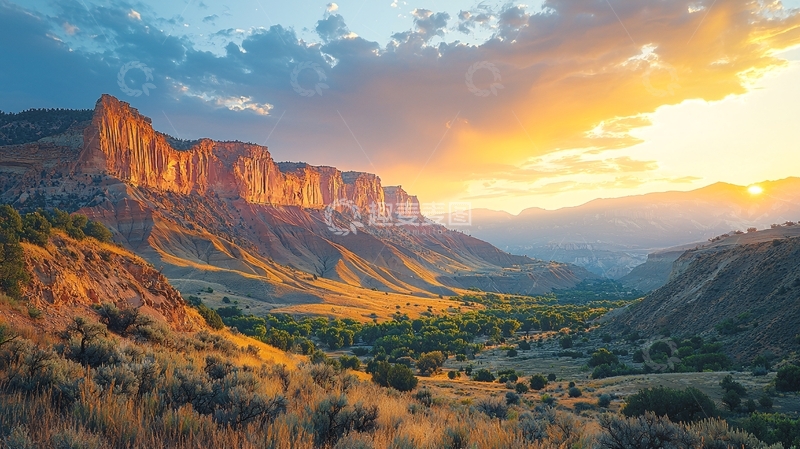 高清大图下载【趣麦麦图】夕阳下的峡谷山脉