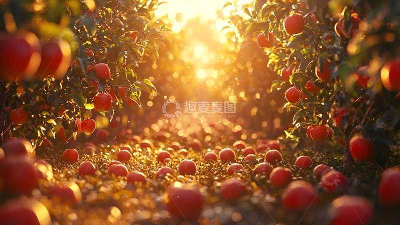 高清大图下载【趣麦麦图】夕阳下成熟的苹果园