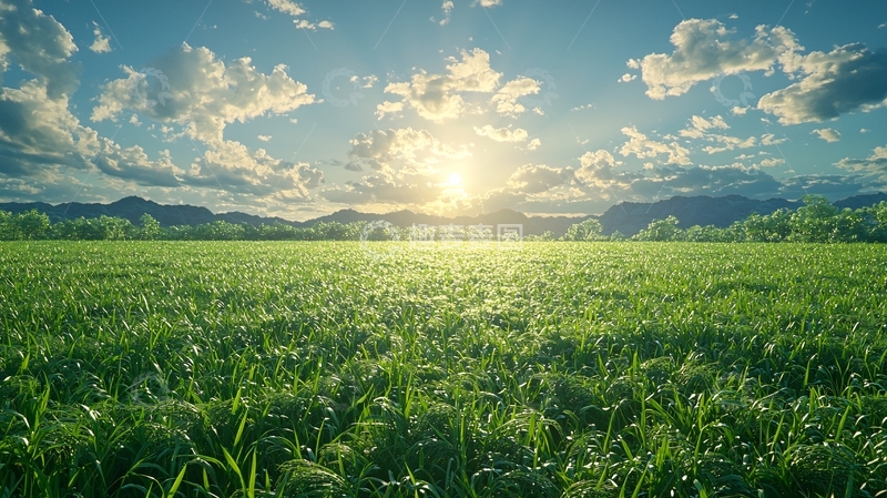 高清大图下载【趣麦麦图】阳光普照的绿色田野