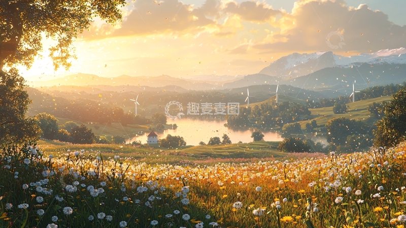 高清大图下载【趣麦麦图】金色阳光下的田园风光