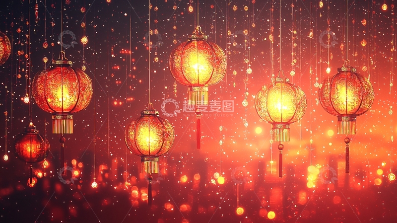 高清大图下载【趣麦麦图】红灯笼雨夜梦幻场景