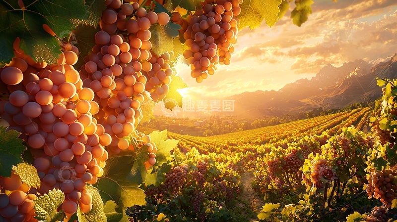 高清大图下载【趣麦麦图】夕阳下成熟的葡萄园
