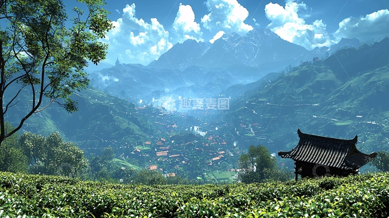 高清大图下载【趣麦麦图】山峦叠翠田园风光