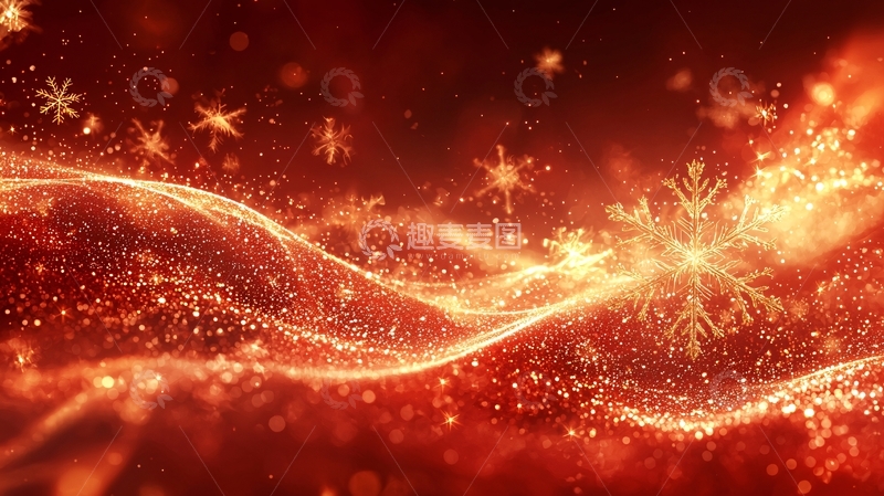 高清大图下载【趣麦麦图】红色雪花粒子背景