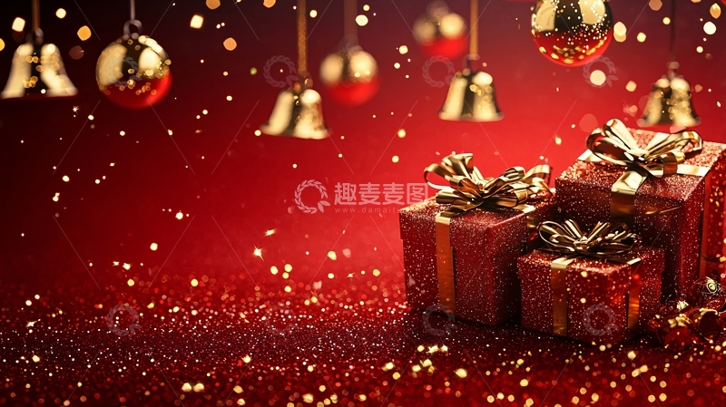 高清大图下载【趣麦麦图】红色背景圣诞礼物