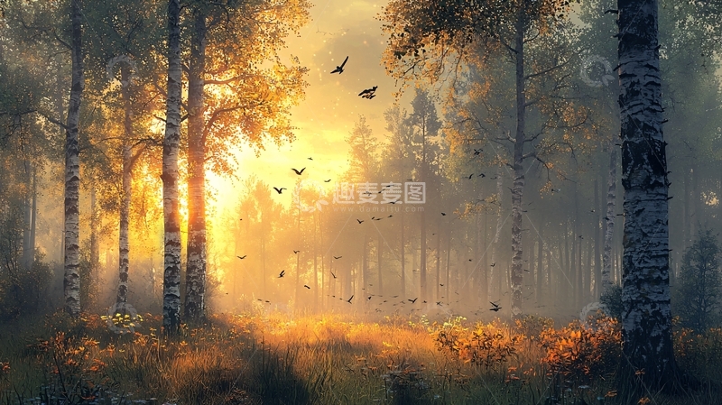 高清大图下载【趣麦麦图】夕阳森林小路