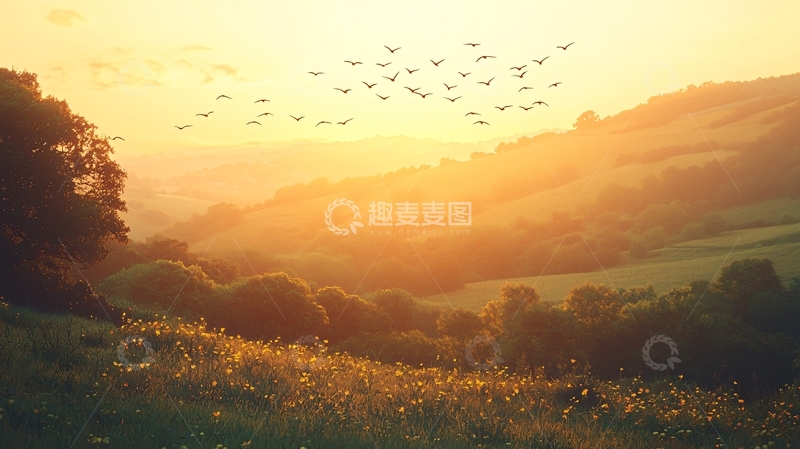 高清大图下载【趣麦麦图】夕阳下的田园风光