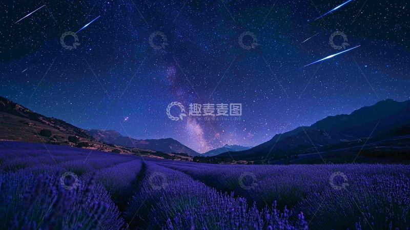 高清大图下载【趣麦麦图】夜空下的紫色薰衣草田