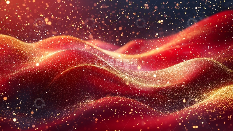高清大图下载【趣麦麦图】红金色波浪粒子背景