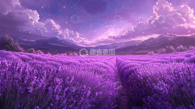 高清大图下载【趣麦麦图】梦幻紫色薰衣草田