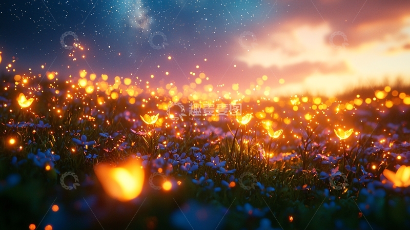 高清大图下载【趣麦麦图】梦幻萤火虫花田