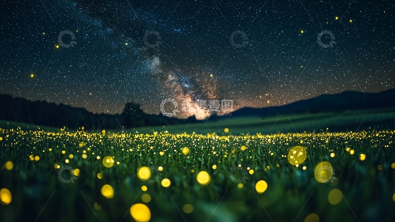 高清大图下载【趣麦麦图】萤火虫与星空