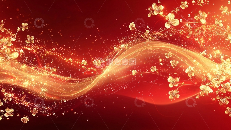 高清大图下载【趣麦麦图】红色背景金色流光