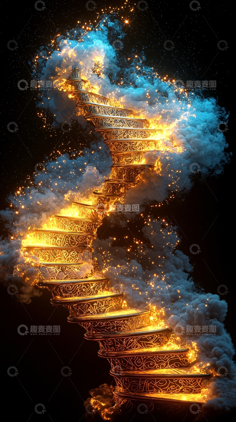 高清大图下载【趣麦麦图】梦幻金色螺旋阶梯