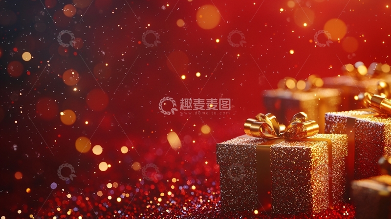 高清大图下载【趣麦麦图】红色背景金色礼物