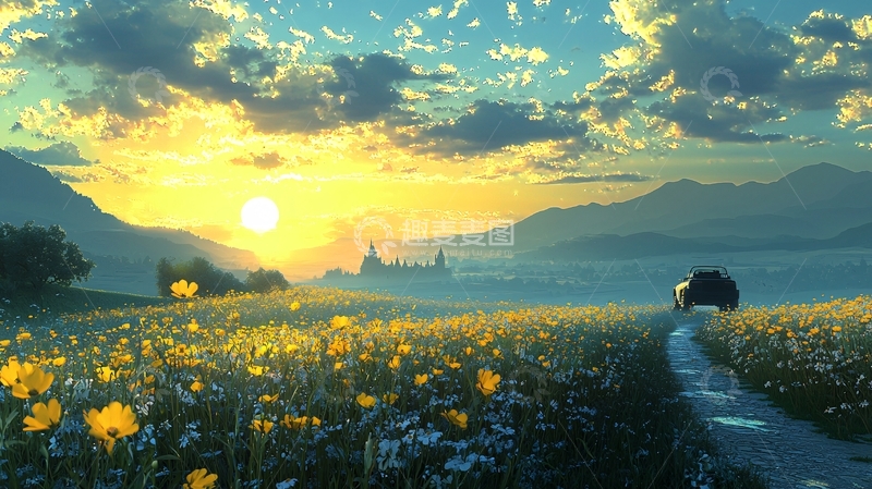高清大图下载【趣麦麦图】日出田园风光