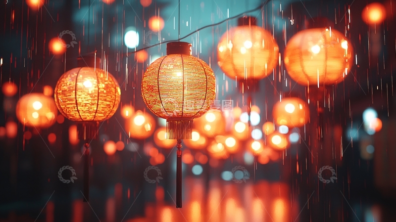 高清大图下载【趣麦麦图】雨中红灯笼