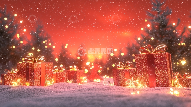 高清大图下载【趣麦麦图】圣诞节礼物雪景