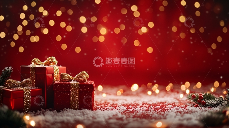 高清大图下载【趣麦麦图】红色背景圣诞礼物
