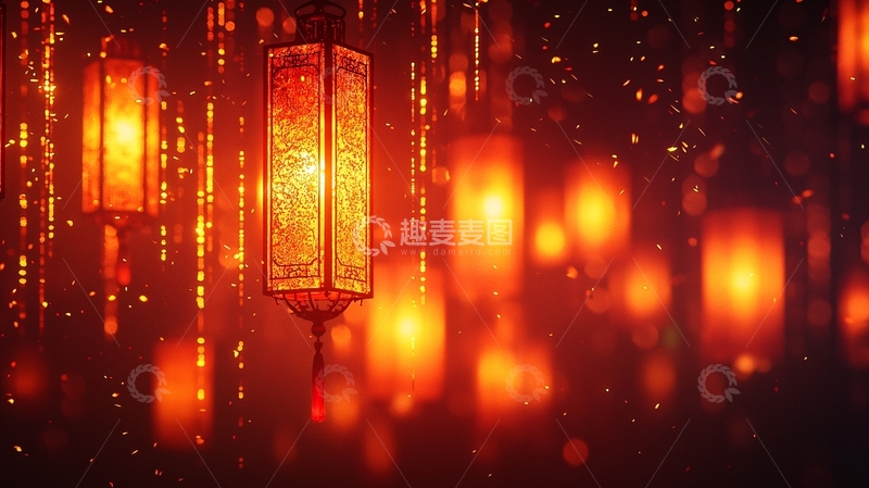 高清大图下载【趣麦麦图】雨中悬挂的红色灯笼