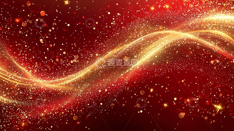 高清大图下载【趣麦麦图】红色金光粒子波浪背景