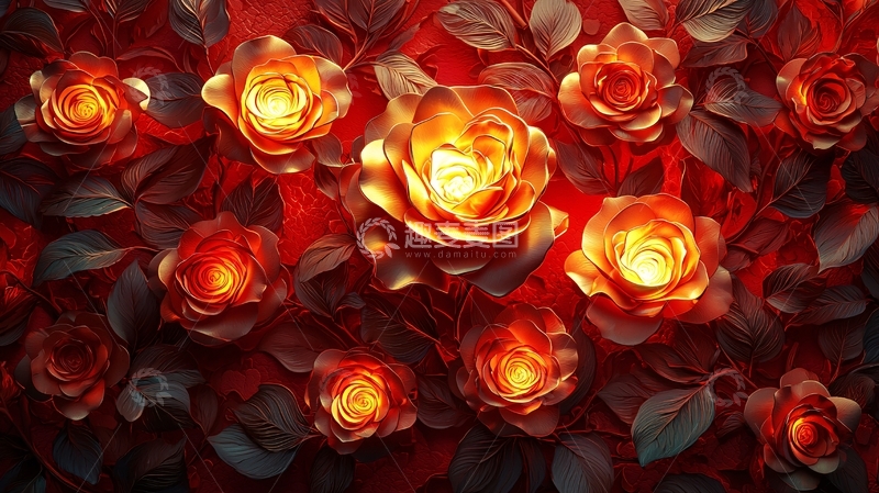 高清大图下载【趣麦麦图】暗红玫瑰灯饰背景